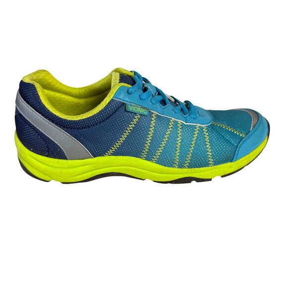 Vionic Womens Alliance Sneakers Size 8 Blue Neon Yellow Athletic Shoes Everyday - Picture 1 of 14